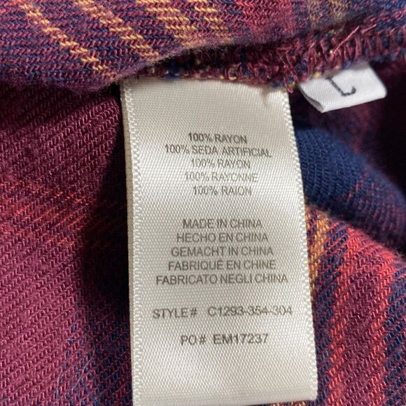 Anthropologie Cloth & Stone Plaid Flannel Off Shoulder Long Sleeve Swing Top Lar - Picture 6 of 7